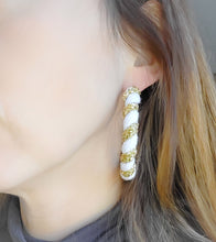 Charger l'image dans la galerie, Boucles d'oreille créoles corde de coton bicolore bijou fantaisie cadeau tendance macramé fait main noeud marin choix 21 couleurs