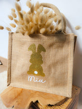 Charger l'image dans la galerie, Sac de Pâques personnalisé en jute Lapin de Pâques avec prénom, Panier chasse aux oeufs enfants, cadeau pour nid de Pâques personnalisable