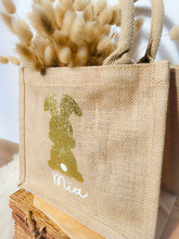 Charger l'image dans la galerie, Sac de Pâques personnalisé en jute Lapin de Pâques avec prénom, Panier chasse aux oeufs enfants, cadeau pour nid de Pâques personnalisable