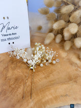 Charger l'image dans la galerie, Cadeau personnalisé témoin mariage femme marraine maman anniversaire EVJF épingle cheveux fleurs séchées barrette peigne carte personnalisée