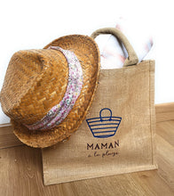 Charger l'image dans la galerie, Panier de plage toile de jute personnalisé Cabas prénom Maman à la plage Cadeau fête des mères sac totebag amour EVJF Témoin mariage mariée