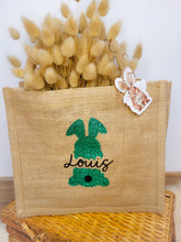 Charger l'image dans la galerie, Sac de Pâques personnalisé en jute Lapin de Pâques avec prénom, Panier chasse aux oeufs enfants, cadeau pour nid de Pâques personnalisable