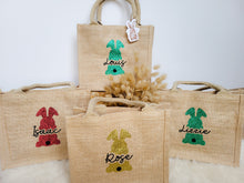 Charger l'image dans la galerie, Sac de Pâques personnalisé en jute Lapin de Pâques avec prénom, Panier chasse aux oeufs enfants, cadeau pour nid de Pâques personnalisable