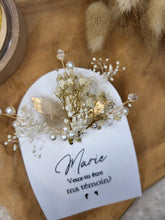 Charger l'image dans la galerie, Cadeau personnalisé témoin mariage femme marraine maman anniversaire EVJF épingle cheveux fleurs séchées barrette peigne carte personnalisée