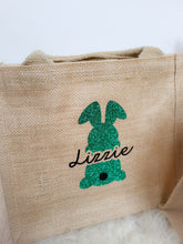 Charger l'image dans la galerie, Sac de Pâques personnalisé en jute Lapin de Pâques avec prénom, Panier chasse aux oeufs enfants, cadeau pour nid de Pâques personnalisable