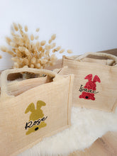 Charger l'image dans la galerie, Sac de Pâques personnalisé en jute Lapin de Pâques avec prénom, Panier chasse aux oeufs enfants, cadeau pour nid de Pâques personnalisable