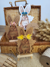 Charger l'image dans la galerie, Carte lapin fleurs séchées cadeau Pâques personnalisé prénom fait-main enfant illustration naissance papeterie décoration chambre bébé