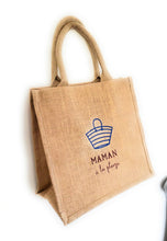 Charger l'image dans la galerie, Panier de plage toile de jute personnalisé Cabas prénom Maman à la plage Cadeau fête des mères sac totebag amour EVJF Témoin mariage mariée