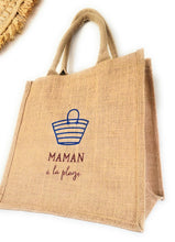 Charger l'image dans la galerie, Panier de plage toile de jute personnalisé Cabas prénom Maman à la plage Cadeau fête des mères sac totebag amour EVJF Témoin mariage mariée