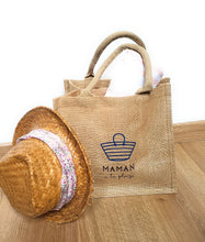 Charger l'image dans la galerie, Panier de plage toile de jute personnalisé Cabas prénom Maman à la plage Cadeau fête des mères sac totebag amour EVJF Témoin mariage mariée