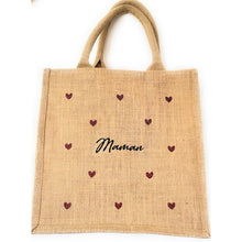 Charger l'image dans la galerie, Sac toile de jute personnalisé cadeau fête des mères coeur