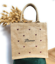 Charger l'image dans la galerie, Sac toile de jute personnalisé cadeau fête des mères coeur