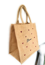 Charger l'image dans la galerie, Sac toile de jute personnalisé cadeau fête des mères coeur