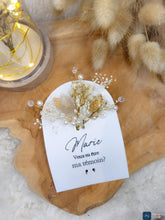 Charger l'image dans la galerie, Cadeau personnalisé témoin mariage femme marraine maman anniversaire EVJF épingle cheveux fleurs séchées barrette peigne carte personnalisée