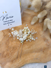 Charger l'image dans la galerie, Cadeau personnalisé témoin mariage femme marraine maman anniversaire EVJF épingle cheveux fleurs séchées barrette peigne carte personnalisée