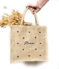 Charger l'image dans la galerie, Sac toile de jute personnalisé cadeau fête des mères coeur