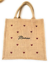 Charger l'image dans la galerie, Sac toile de jute personnalisé cadeau fête des mères coeur