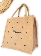 Charger l'image dans la galerie, Sac toile de jute personnalisé cadeau fête des mères coeur