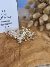 Charger l'image dans la galerie, Cadeau personnalisé témoin mariage femme marraine maman anniversaire EVJF épingle cheveux fleurs séchées barrette peigne carte personnalisée