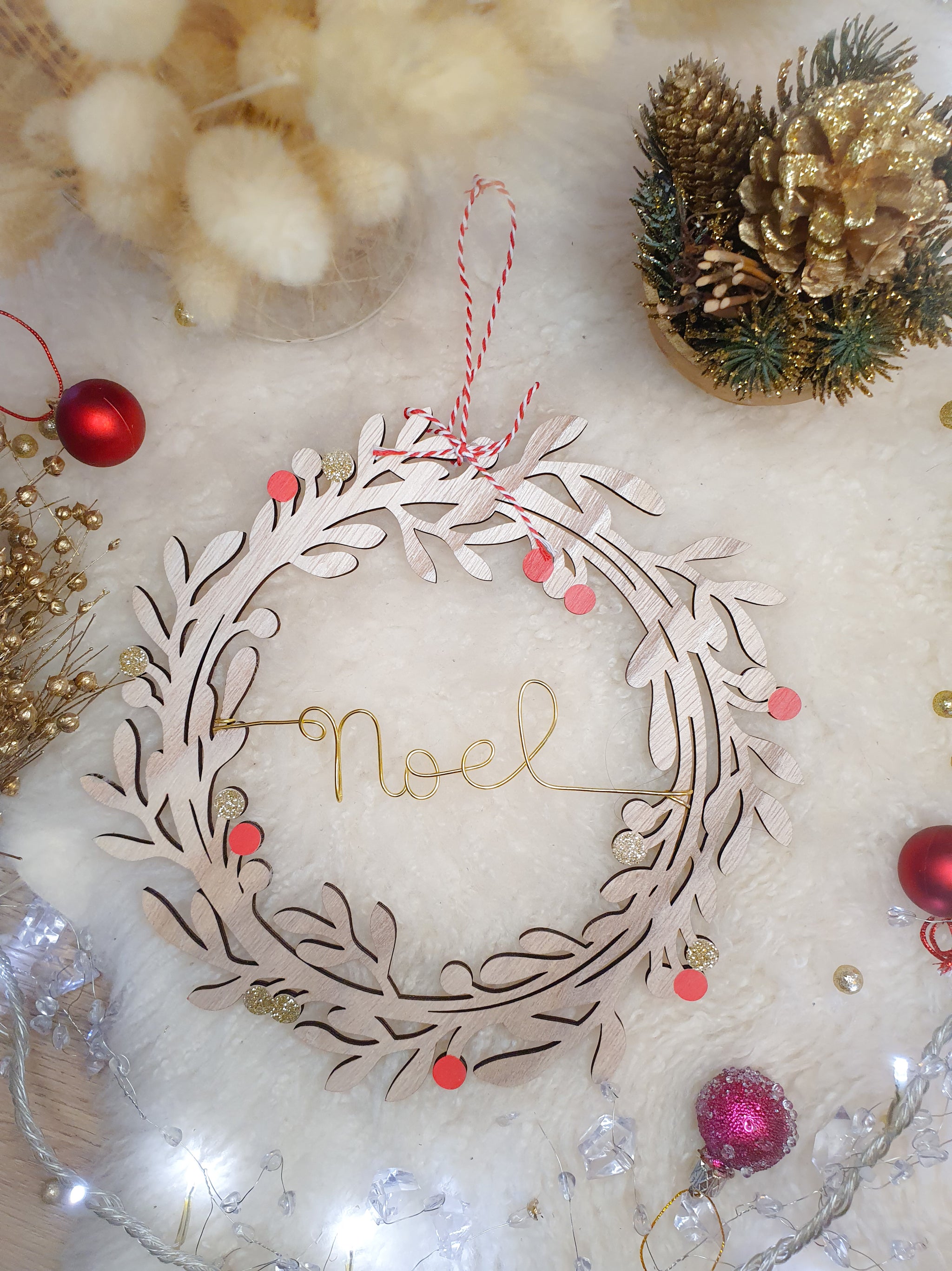 Couronne En Bois "Joyeux Noël" – Diamètre 29 Cm – Déco Murale Naturelle, Fabriquée En France - 2