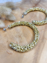 Load image into Gallery viewer, Fancy cotton rope hoop earrings, trendy winter 2023 gift, handmade
