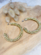 Load image into Gallery viewer, Fancy cotton rope hoop earrings, trendy winter 2023 gift, handmade
