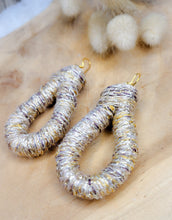 Load image into Gallery viewer, Gold colored cotton rope earrings costume jewelry trendy gift winter 2023 handmade macramé
