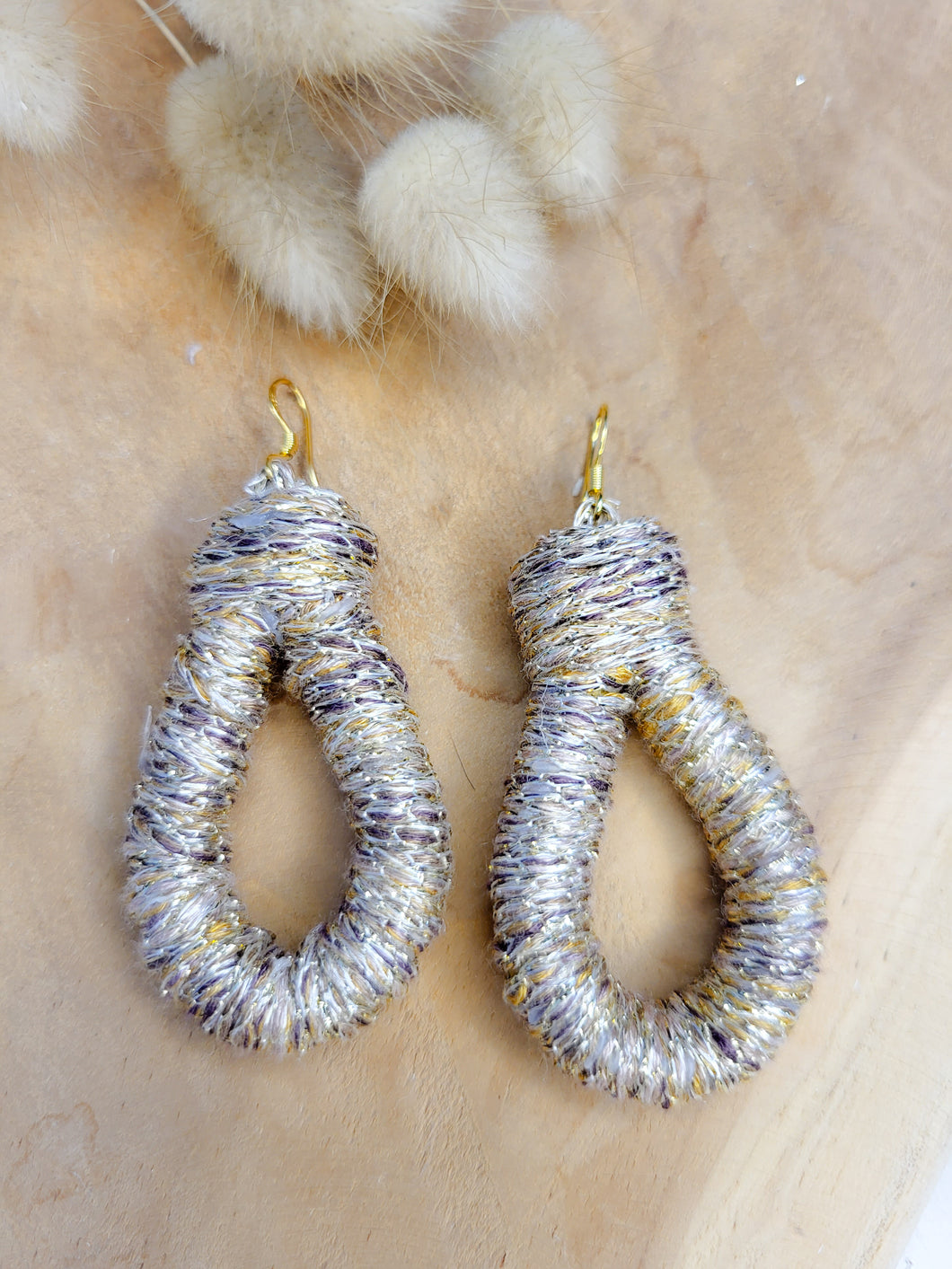 Gold colored cotton rope earrings costume jewelry trendy gift winter 2023 handmade macramé