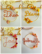 Load image into Gallery viewer, Crown first name dried flowers eucalyptus at the bottom
