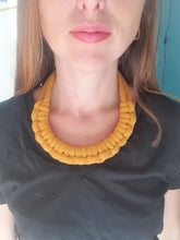 Load image into Gallery viewer, Cotton rope necklace knotted thick chunky bib costume jewelry trendy gift fall 2023 macramé handmade mustard yellow sailor knot
