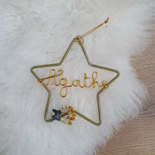 Load image into Gallery viewer, Personalized golden Christmas star with dried flowers
